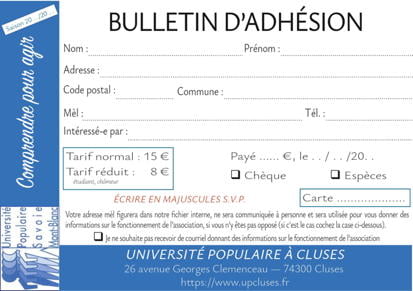 Bulletin d'adhésion UP Cluses