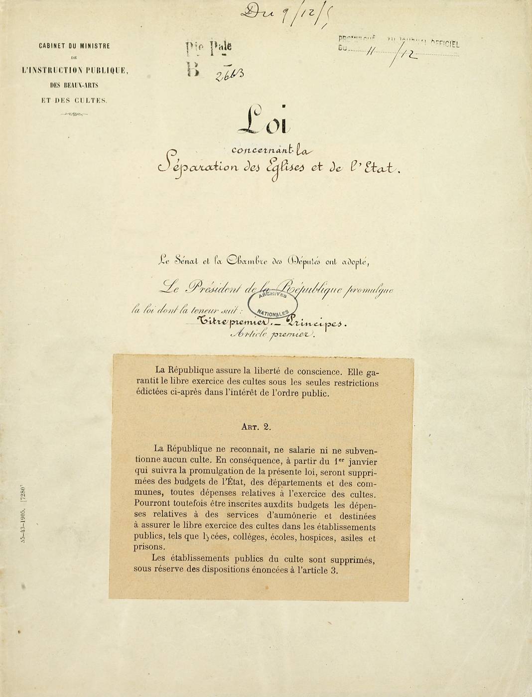 loi de séparation des églises et de l'état 1905